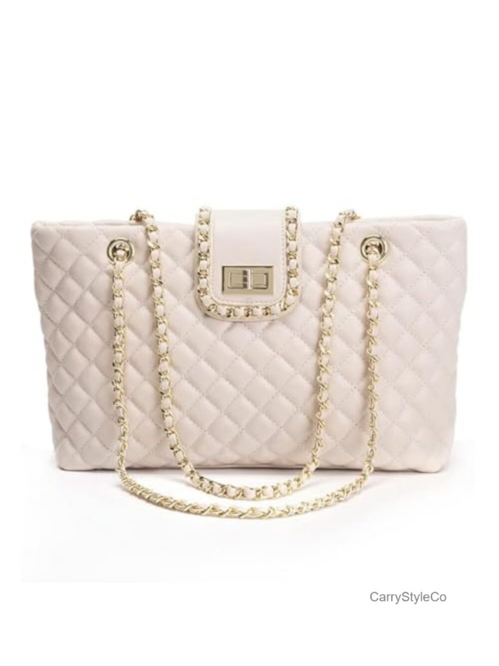 Quilted Faux Leather Tote Bag Double Strap Crossbody Shoulder Handbag